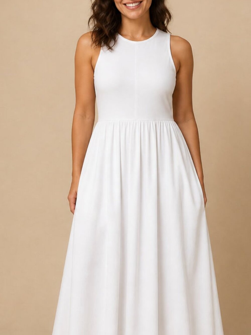 PRETTYGARDEN White Sleeveless Pleated Maxi Dress M #2